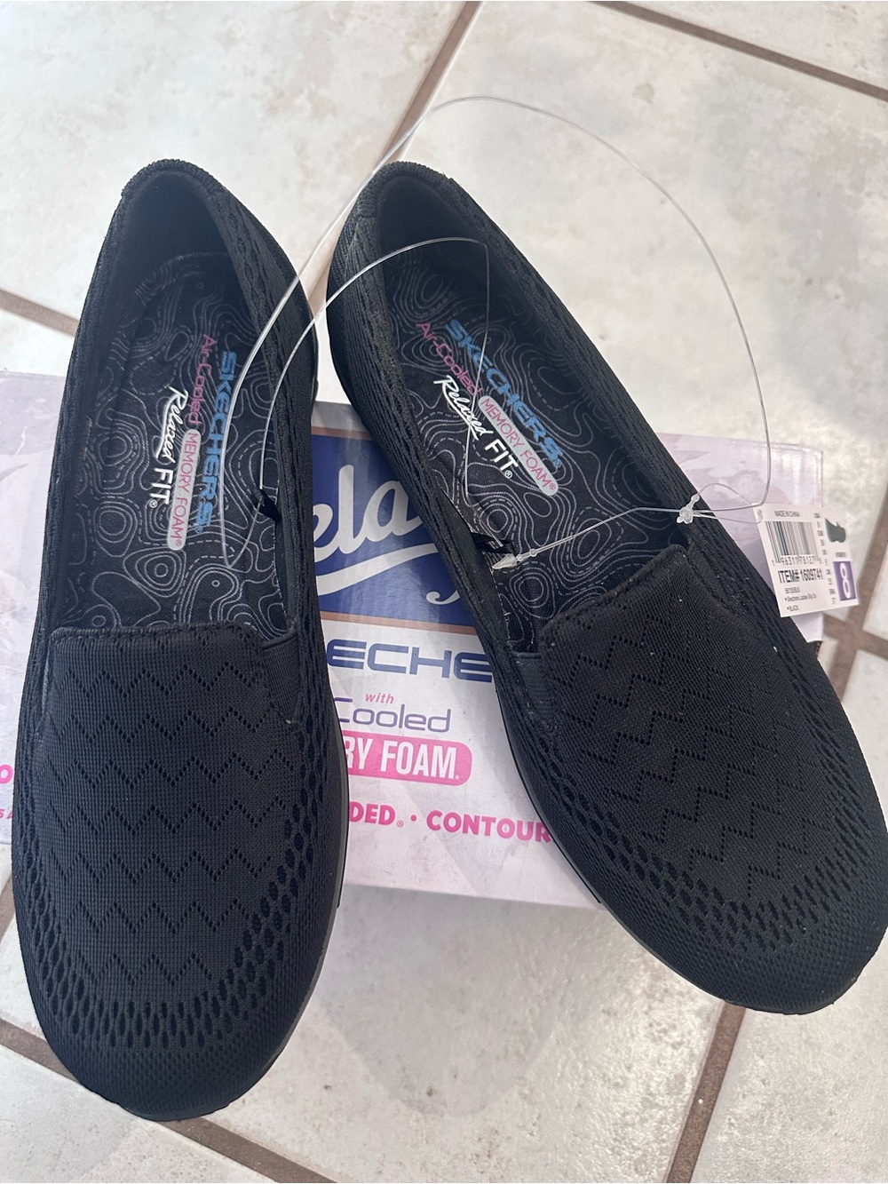 Skechers Black Women's Slip-On Memory Foam Air- Cooled Knit Flats